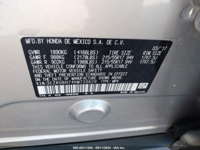 3CZRU6H74HM720629 Honda Hr-v Ex-l
