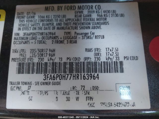 3FA6P0H77HR163964 Ford FUSION SE
