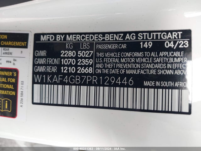 W1KAF4GB7PR129446 Mercedes-Benz C 300 Sedan