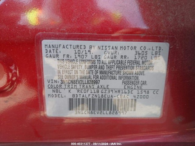 Nissan Versa Sv Xtronic Cvt 2020 3N1CN8EV2LL828997 Image 9