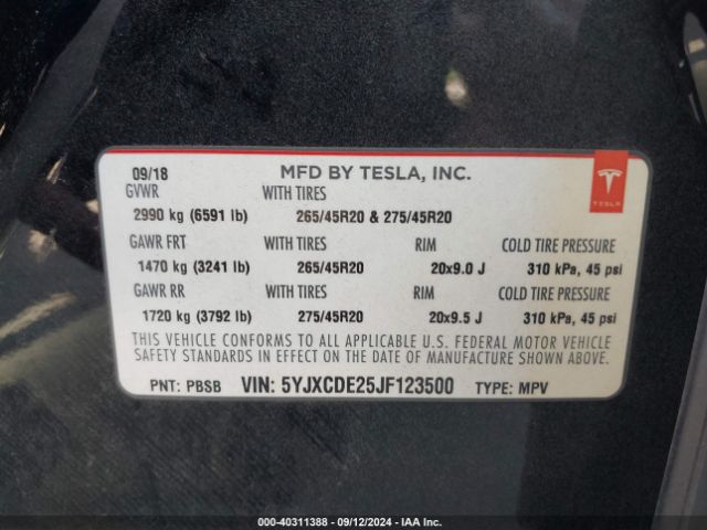 5YJXCDE25JF123500 Tesla Model X 100d/75d/p100d