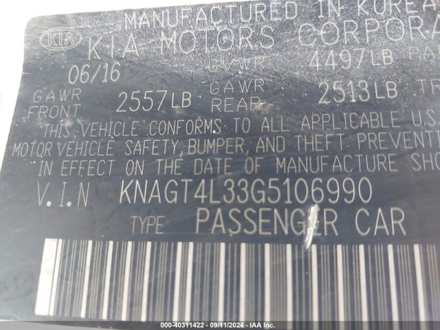 KIA Optima Lx 2016 KNAGT4L33G5106990 Image 9