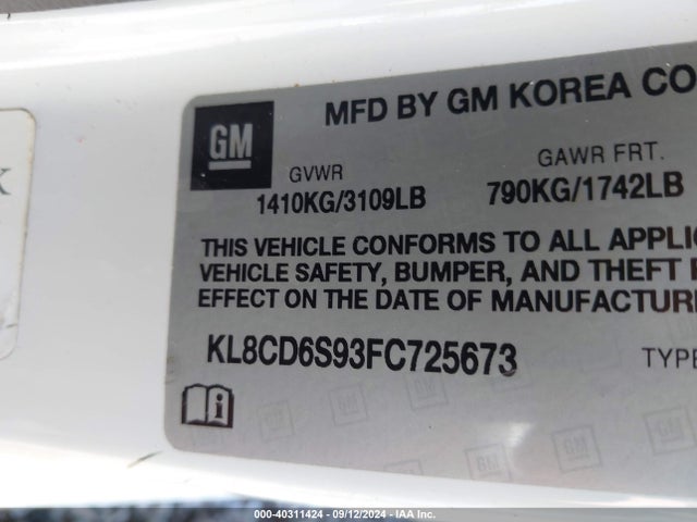 Chevrolet Spark 1lt Cvt 2015 KL8CD6S93FC725673 Image 9