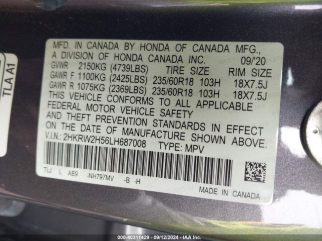 2020 HONDA CR-V 2HKRW2H56LH687008 Photo 8