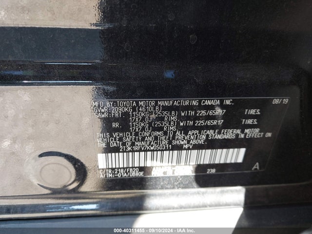 Toyota RAV4 LE 2019 2T3K1RFV7KW050311 Image 9