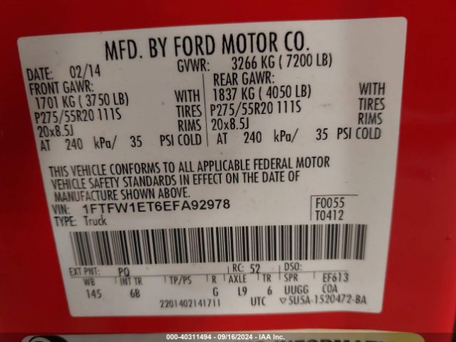 1FTFW1ET6EFA92978 Ford F-150 Fx4
