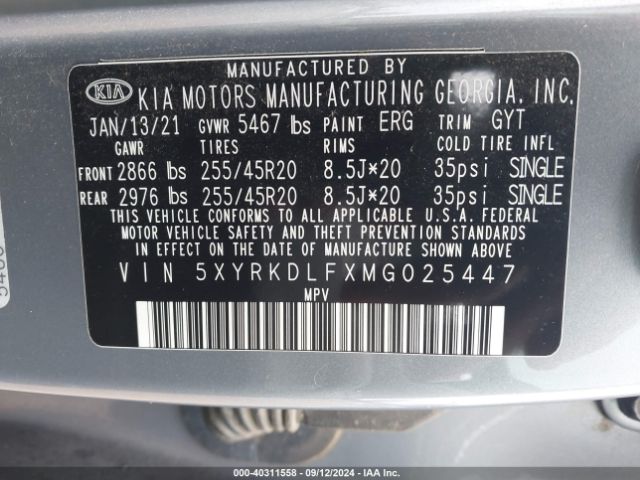 5XYRKDLFXMG025447 KIA SORENTO SX