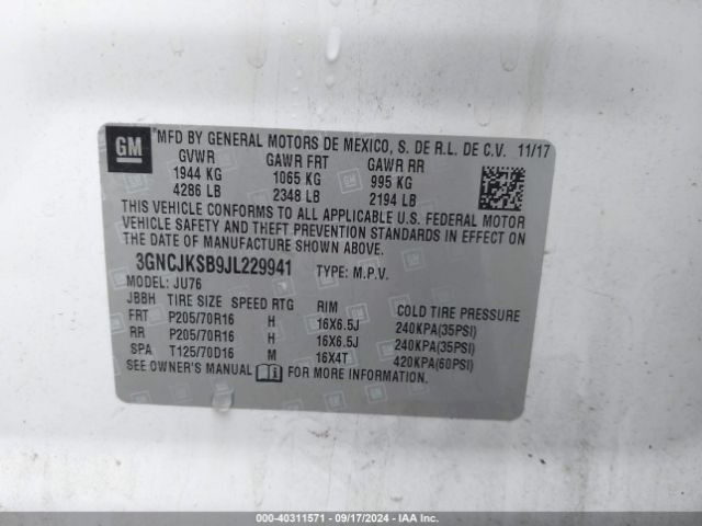 3GNCJKSB9JL229941 Chevrolet TRAX LS
