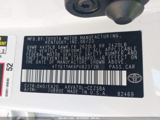 4T1G11AK6PU823726 Toyota CAMRY SE