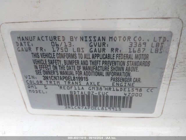 Nissan Versa 1.6 Sv 2014 3N1CN7AP0EL819915 Image 9