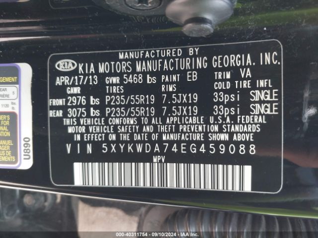 5XYKWDA74EG459088 KIA Sorento Limited V6