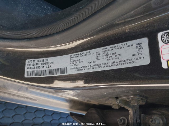 1C6RREFM5NN325796 RAM 1500 Lone Star  4x2 5'7 Box