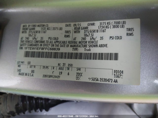Ford F-150 Xlt 2015 1FTEW1EF8FFC68839 Image 9