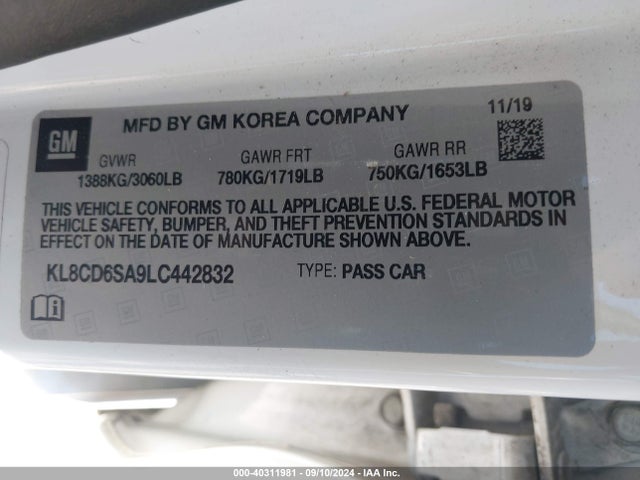 Chevrolet Spark Fwd 1lt Automatic 2020 KL8CD6SA9LC442832 Image 9