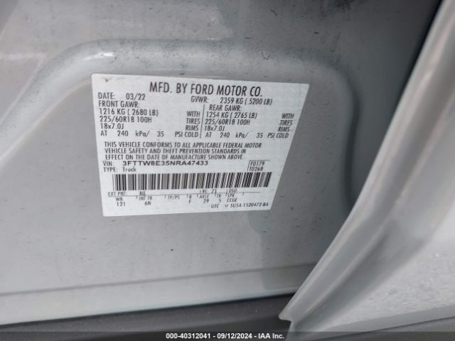 3FTTW8E35NRA47433 Ford Maverick Lariat
