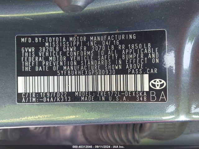 Toyota Corolla S Plus 2016 5YFBURHEXGP500930 Image 9