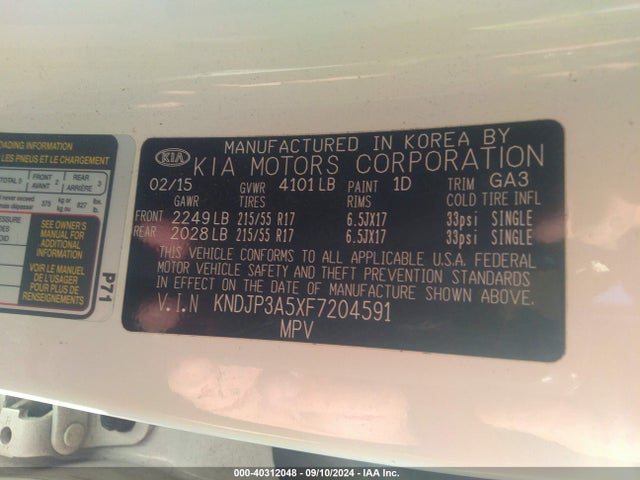 KIA SOUL + 2015 KNDJP3A5XF7204591 Image 9