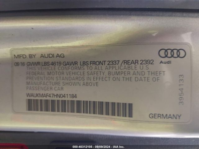 WAUKMAF47HN041184 Audi A4 Season Of Audi Ultra Premium