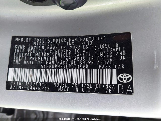 Toyota Corolla Le Plus 2014 5YFBURHEXEP021968 Image 9