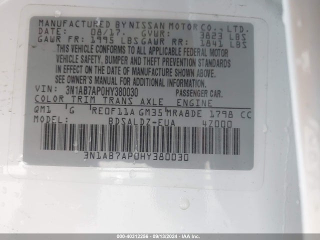 Nissan SENTRA SV 2017 3N1AB7AP0HY380030 Image 9
