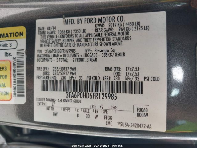 3FA6P0HD6FR129985 Ford FUSION SE