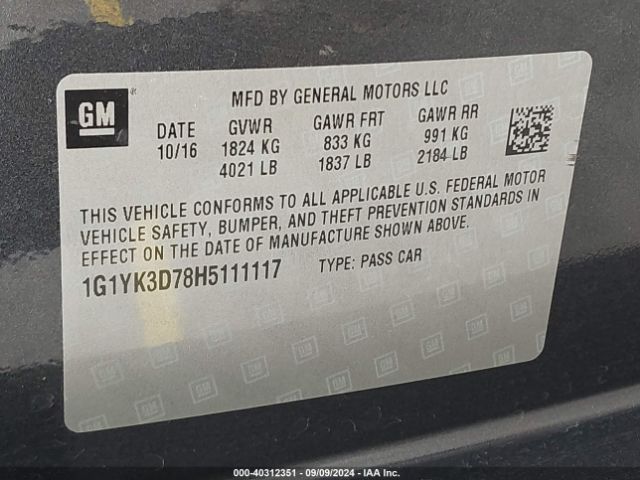 1G1YK3D78H5111117 Chevrolet Corvette Stingray Z51