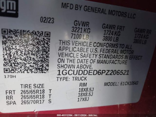 1GCUDDED6PZ206521 Chevrolet Silverado 1500 4wd  Standard Bed Lt