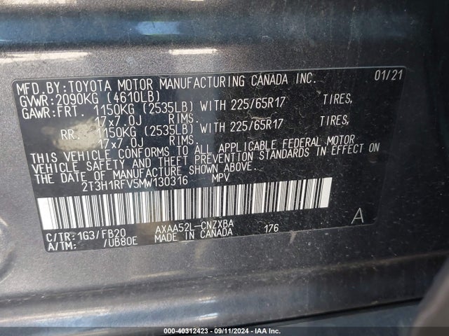 Toyota RAV4 LE 2021 2T3H1RFV5MW130316 Image 9