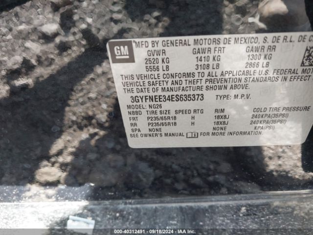 3GYFNEE34ES635373 Cadillac Srx Luxury Collection
