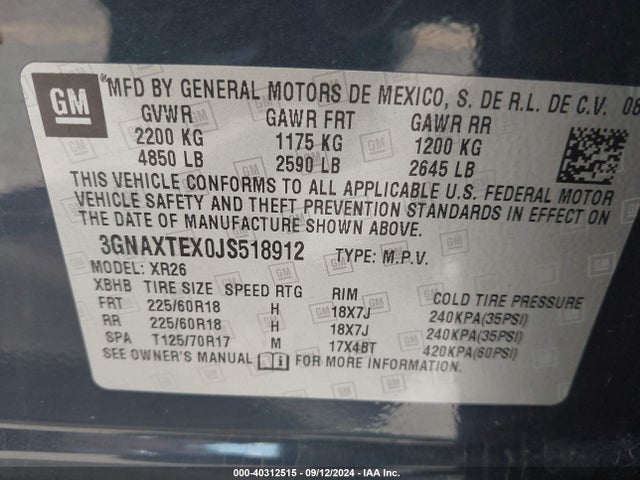 Chevrolet EQUINOX LT 2018 3GNAXTEX0JS518912 Image 9