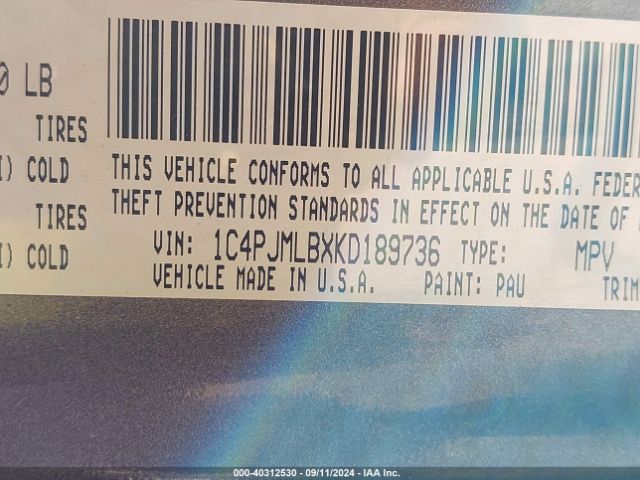 1C4PJMLBXKD189736 Jeep Cherokee Latitude Plus 4x4