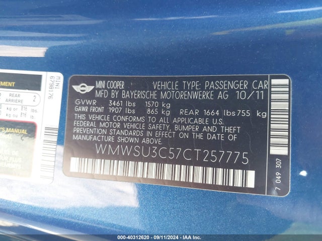2012 MINI COOPER WMWSU3C57CT257775 Photo 8