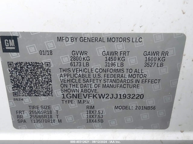 Chevrolet Traverse Ls 2018 1GNEVFKW2JJ193220 Image 9