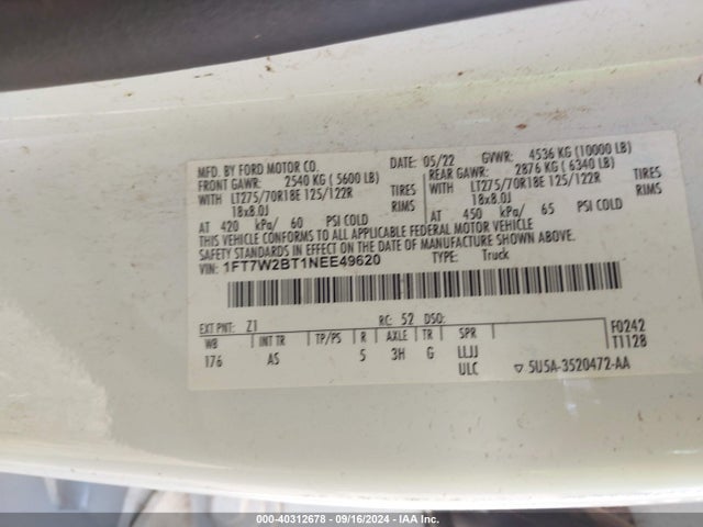 Ford F-250 Xl 2022 1FT7W2BT1NEE49620 Image 9