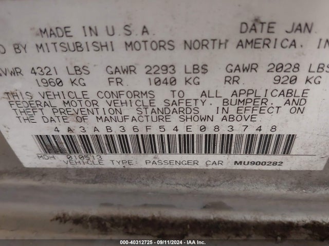 2004 MITSUBISHI GALANT 4A3AB36F54E083748 Photo 8