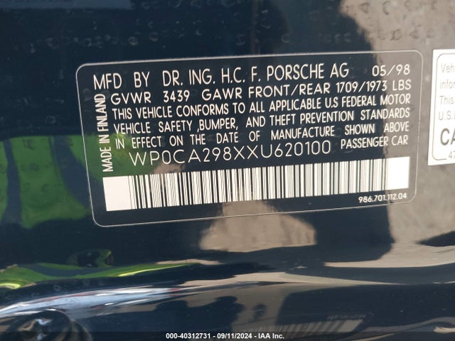 1999 PORSCHE BOXSTER WP0CA298XXU620100 Photo 8