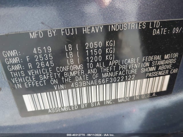 4S3BNAE66F3022122 Subaru Legacy 2.5i Premium