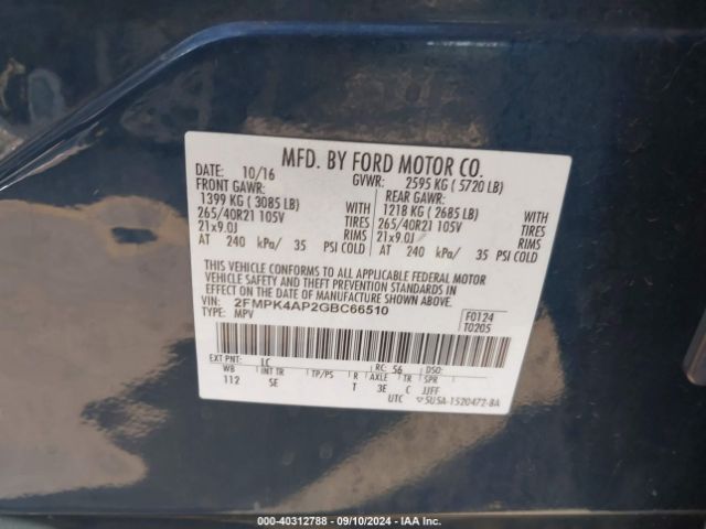 2FMPK4AP2GBC66510 Ford EDGE SPORT