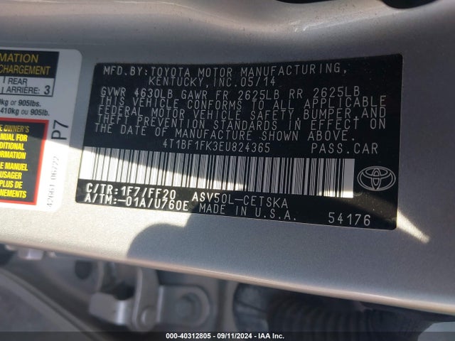 Toyota CAMRY SE 2014 4T1BF1FK3EU824365 Image 9