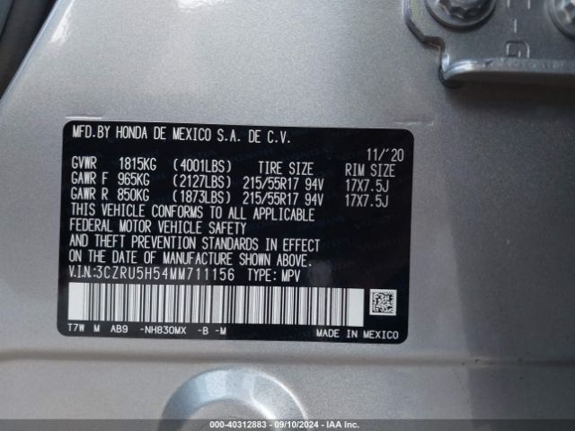 3CZRU5H54MM711156 Honda Hr-v 2wd Ex