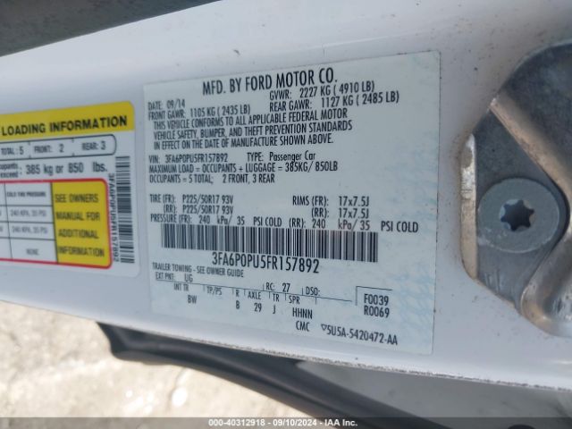 3FA6P0PU5FR157892 Ford Fusion Energi Se Luxury