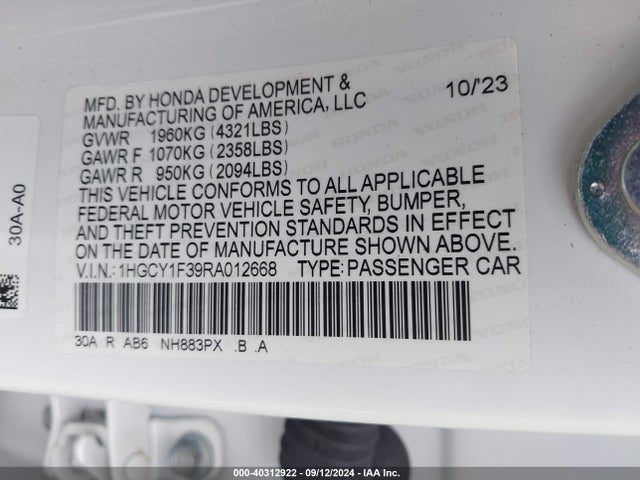 Honda ACCORD EX 2024 1HGCY1F39RA012668 Image 9