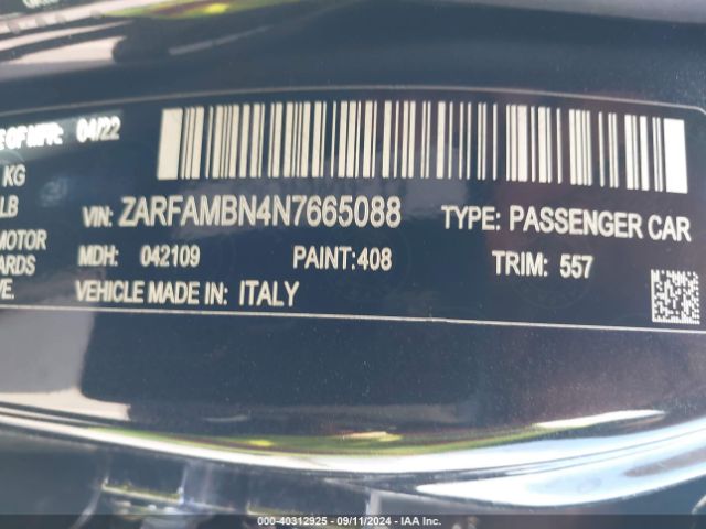 ZARFAMBN4N7665088 Alfa Romeo Giulia Veloce Ti Rwd