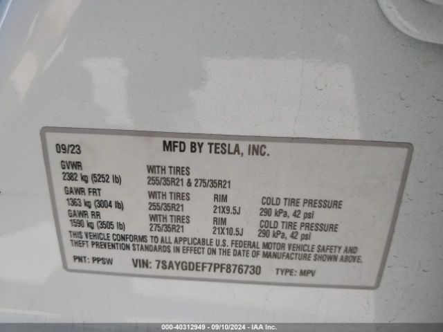 7SAYGDEF7PF876730 Tesla Model Y Awd/performance Dual Motor All-wheel Drive