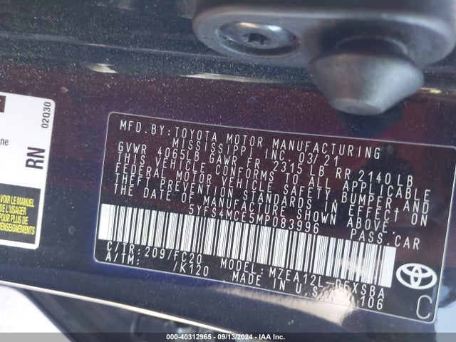 Toyota Corolla Se Nightshade Edition 2021 5YFS4MCE5MP083996 Image 9