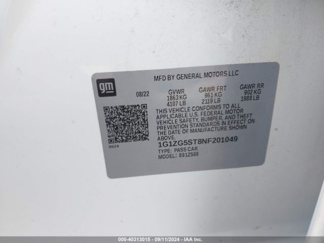 1G1ZG5ST8NF201049 Chevrolet Malibu Fwd Rs