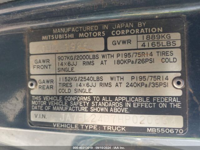 1987 MITSUBISHI MIGHTY MAX / S JA7FL24D7HP020854 Photo 8