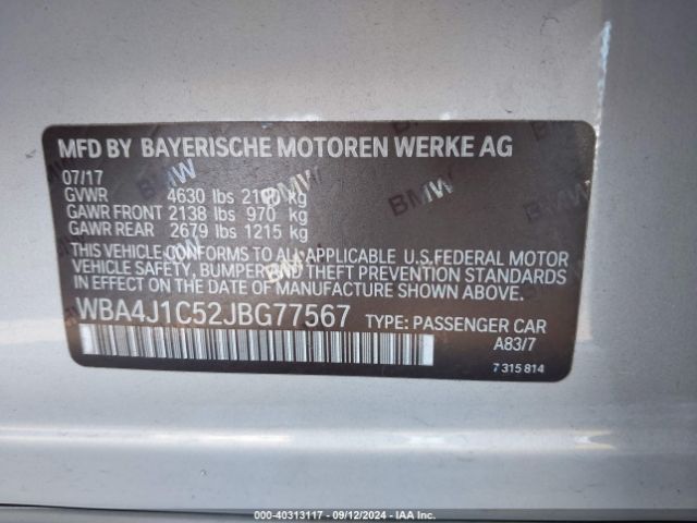 WBA4J1C52JBG77567 BMW 430i Gran Coupe