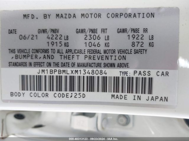 JM1BPBMLXM1348084 Mazda Mazda3 Premium