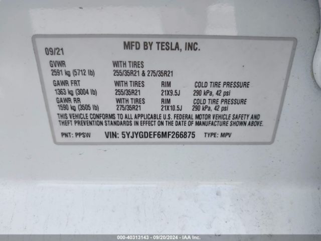 5YJYGDEF6MF266875 Tesla Model Y Performance Dual Motor All-wheel Drive